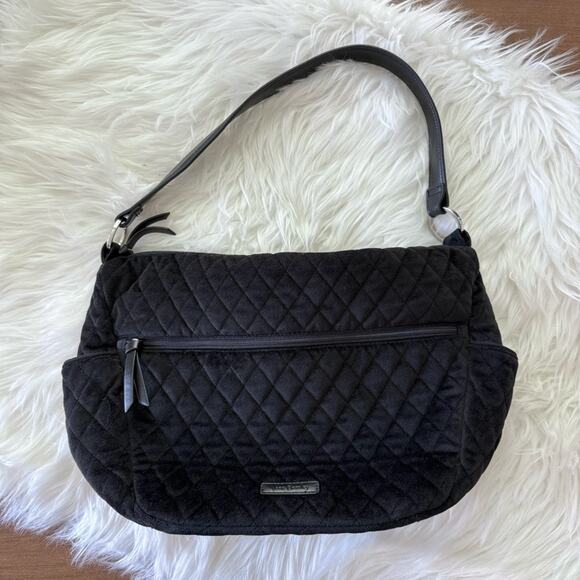 Vera Bradley | Women’s Go Ahead Solid Black Quilted Velvet Shoulder Bag Purse - Picture 1 of 7